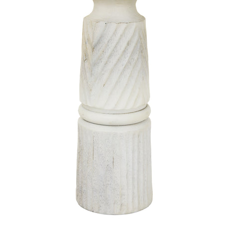 Elegant white wooden candle holder with textured patterns, perfect for home decor