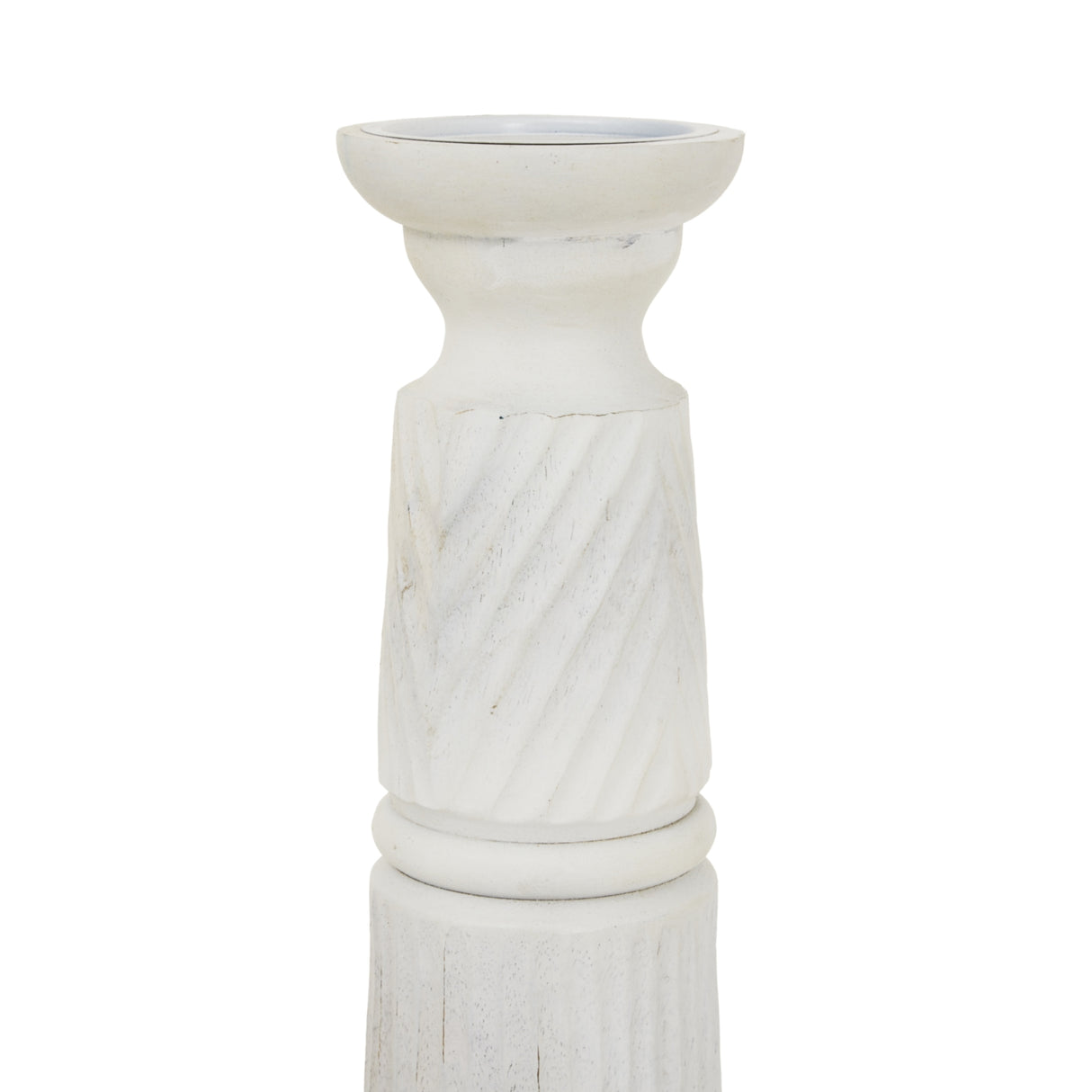 White decorative candle holder with a twisted design, perfect for any home decor
