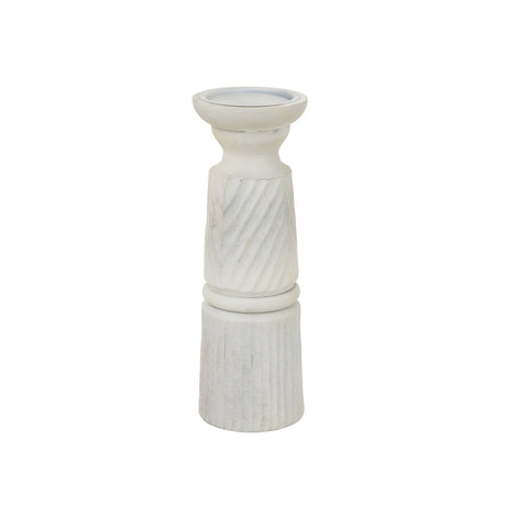 Elegant white marble candle holder with decorative ribbed design for stylish home decor