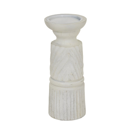 Elegant white candle holder with intricate textured design for stylish home decor
