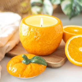Orange Fruit Ceramic Candle Jar with Lid - Stylish Home Decor N/A