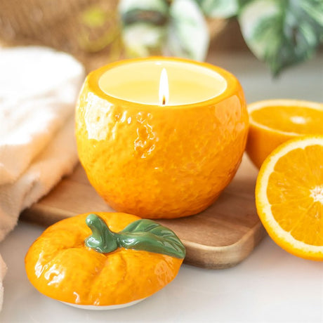 Orange Fruit Ceramic Candle Jar with Lid - Stylish Home Decor N/A