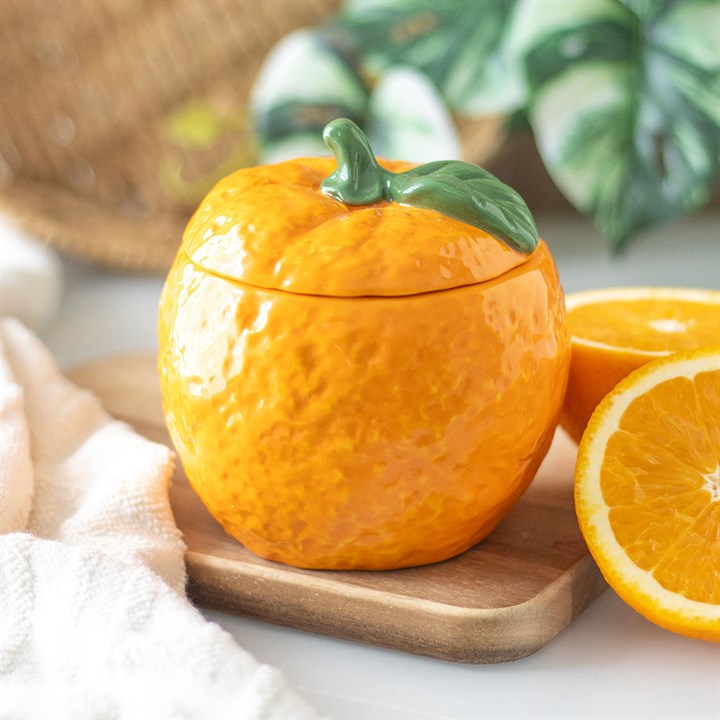 Orange Fruit Ceramic Candle Jar with Lid - Stylish Home Decor N/A
