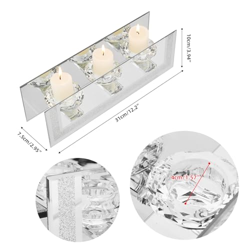 Elegant mirrored candle holder featuring three crystal cups for a stylish home decor accent