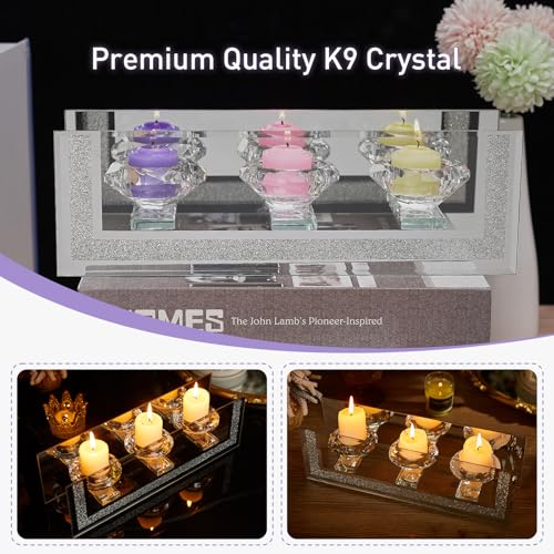 Elegant K9 Crystal Candle Holder with three compartments for decorative candles in pastel colours