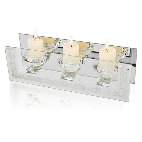 Elegant candle holder with three round spaces for tealights on a mirrored base for a stylish home decor