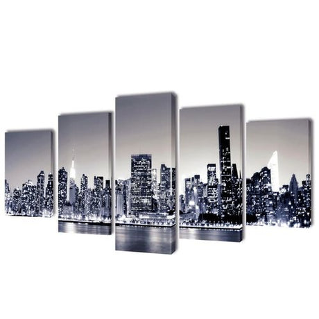Canvas Wall Print Set Monochrome New York Skyline 200 x 100 cm vidaXL