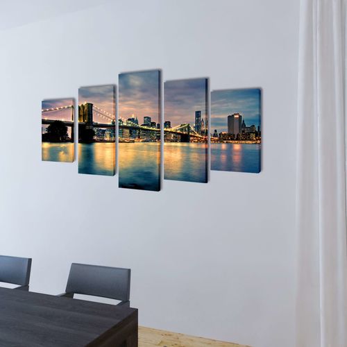 Canvas Wall Print Set Brooklyn Bridge River View 200 x 100 cm vidaXL