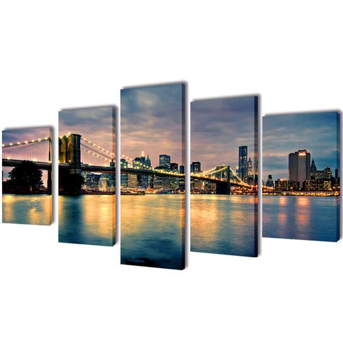 Canvas Wall Print Set Brooklyn Bridge River View 200 x 100 cm vidaXL