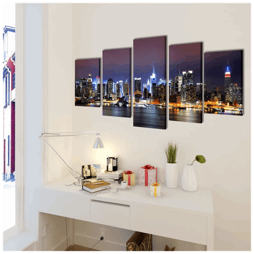 Canvas Wall Print Set Colourful New York Skyline 200 x 100 cm vidaXL
