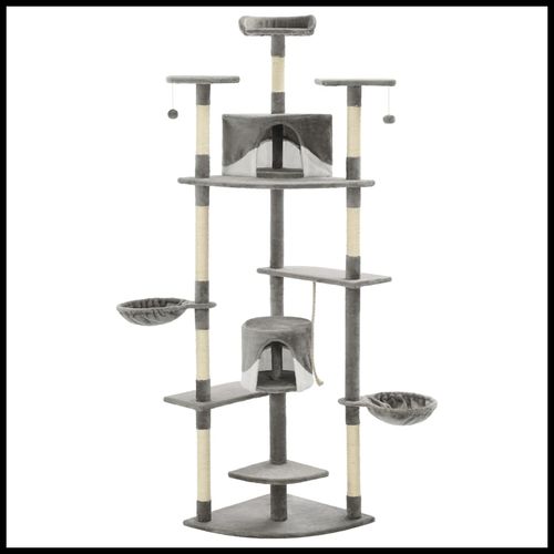 vidaXL Cat Tree with Sisal Scratching Posts 203 cm Beige and White vidaXL