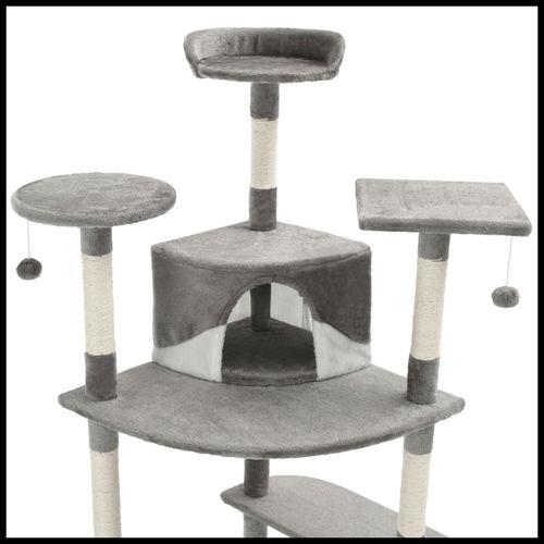 vidaXL Cat Tree with Sisal Scratching Posts 203 cm Beige and White vidaXL