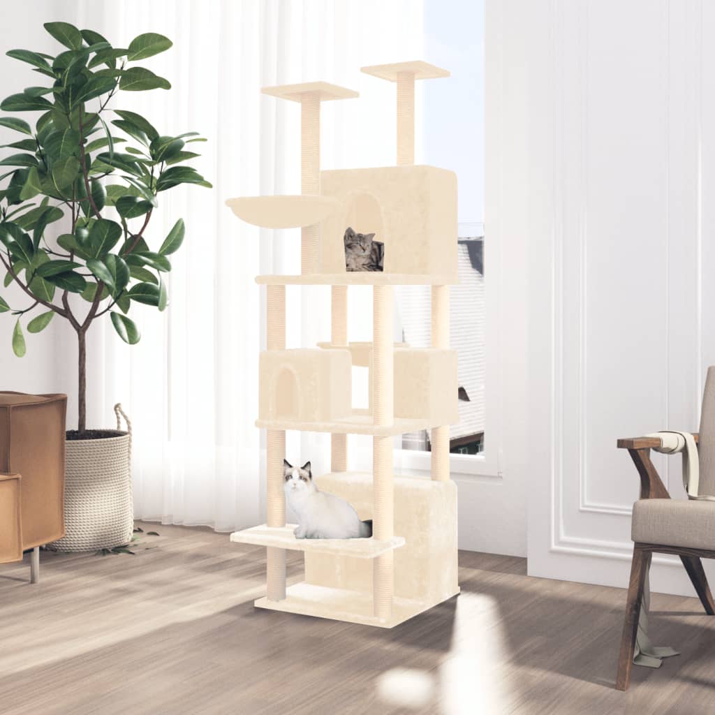 vidaXL Cat Tree with Sisal Scratching Posts Cream 180 cm cream vidaXL