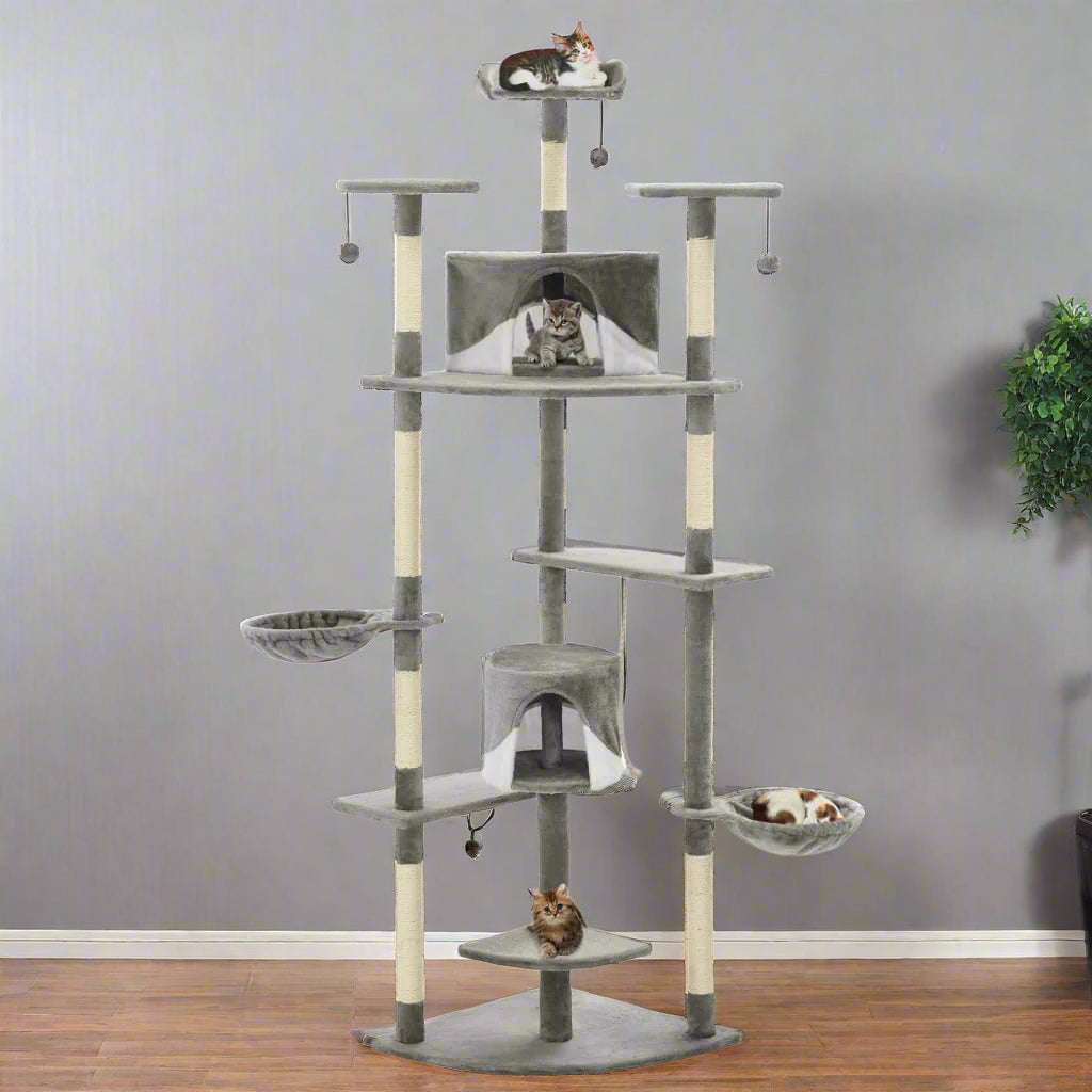 vidaXL Cat Tree with Sisal Scratching Posts 203 cm Beige and White vidaXL