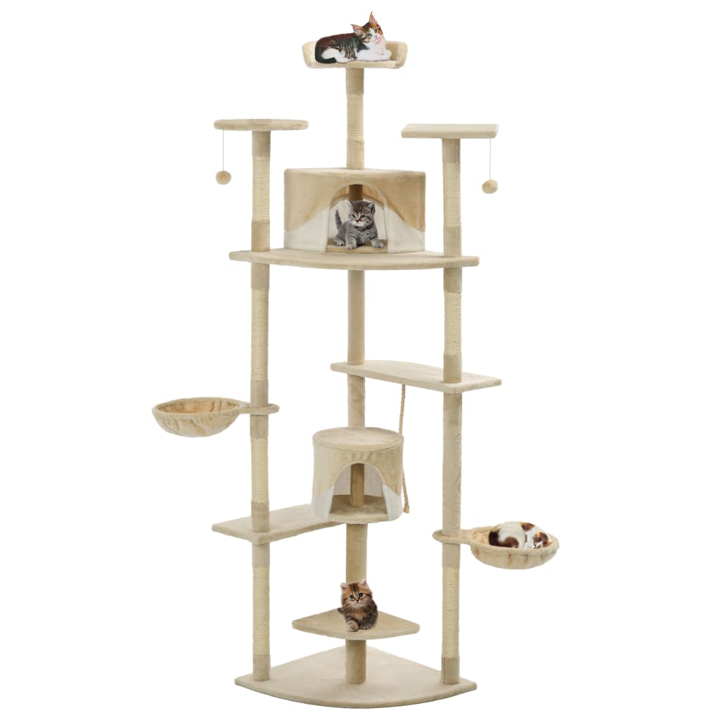 vidaXL Cat Tree with Sisal Scratching Posts 203 cm Beige and White vidaXL