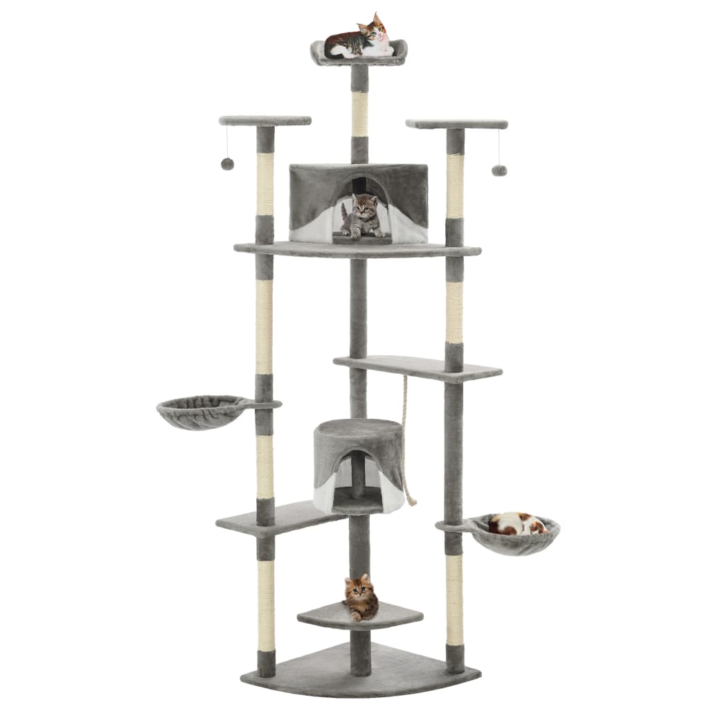 vidaXL Cat Tree with Sisal Scratching Posts 203 cm Beige and White vidaXL