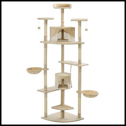 vidaXL Cat Tree with Sisal Scratching Posts 203 cm Beige and White vidaXL