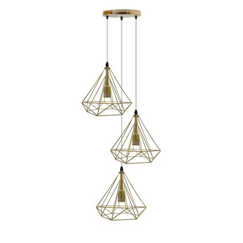 Gold Vintage Industrial Ceiling Hanging Light Gold x3 3x without bulb Un-branded