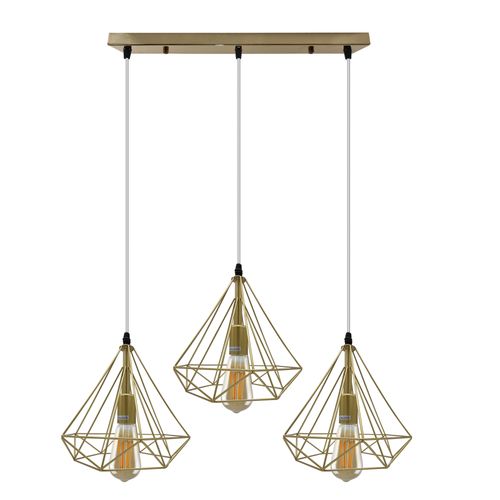 Gold Vintage Industrial Ceiling Hanging Light Gold x3 3x with bulb Un-branded