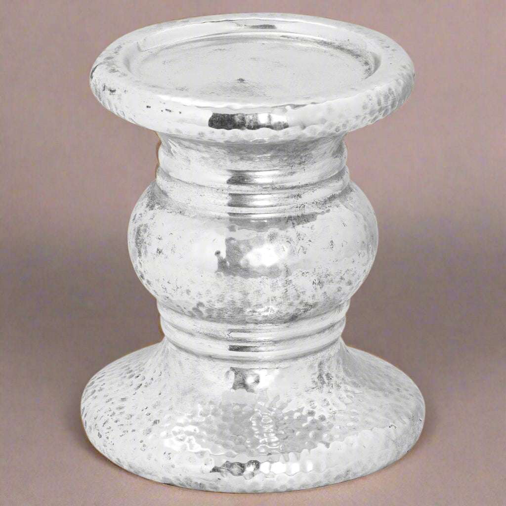 Silver Punch Faced Ceramic Candle Holder SILVER CERAMIC Shades 4 Seasons