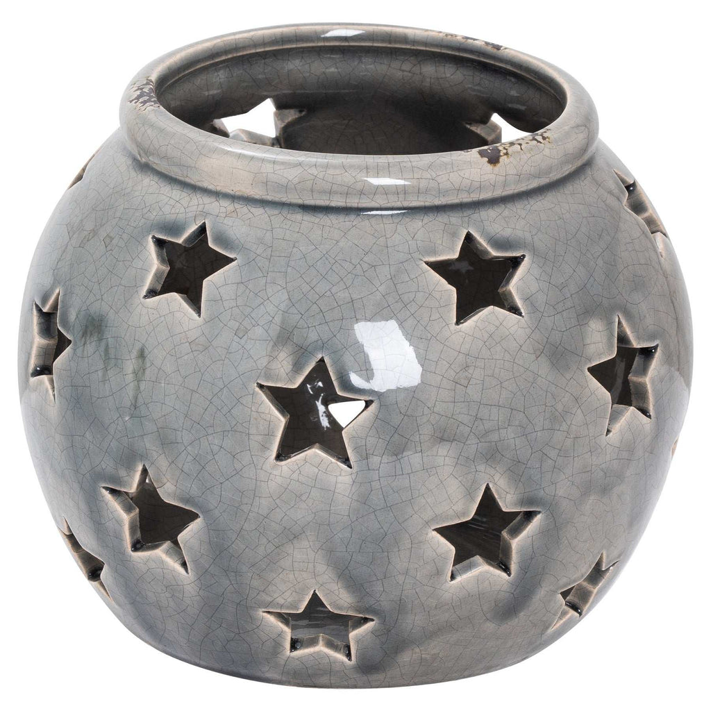 Shades 4 Seasons Ceramic Candle Lantern with Star Cutouts GREY CERAMIC Shades 4 Seasons