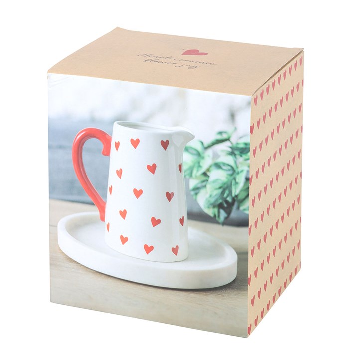 Ceramic Flower Jug with Red Heart Design Decor N/A