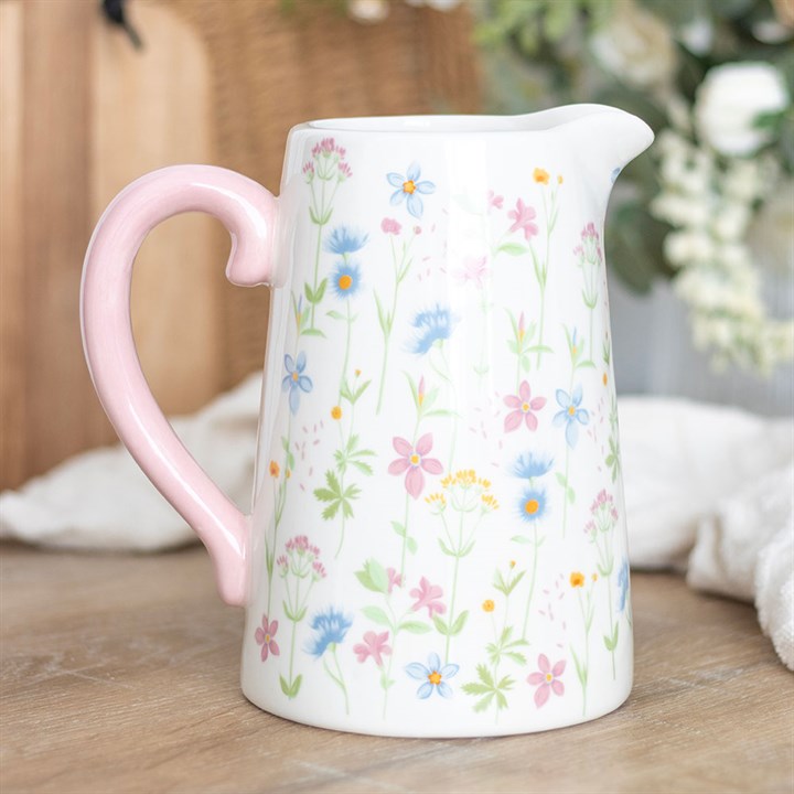 Ceramic Flower Jug with Pastel Floral Design N/A