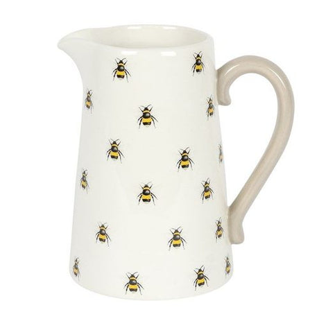 Ceramic Flower Jug with Bee Design - Decorative Vase N/A