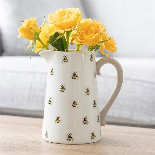 Ceramic Flower Jug with Bee Design - Decorative Vase N/A