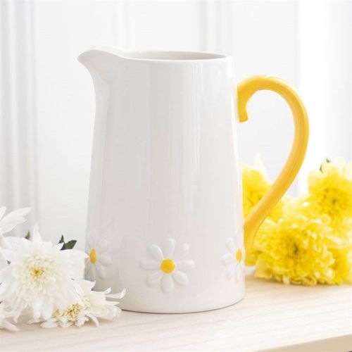 Ceramic Flower Jug with Yellow Daisy Design Decor N/A