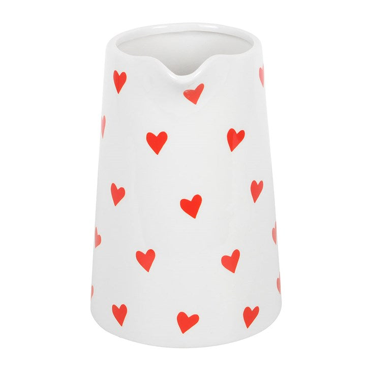 Ceramic Flower Jug with Red Heart Design Decor N/A