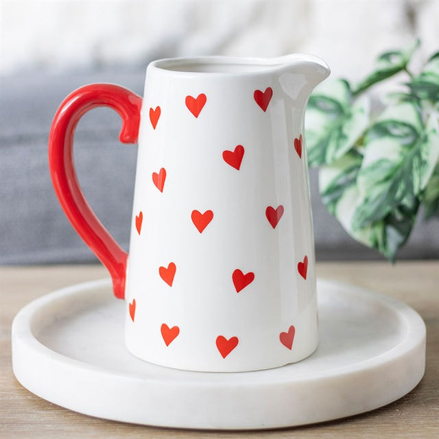 Ceramic Flower Jug with Red Heart Design Decor N/A