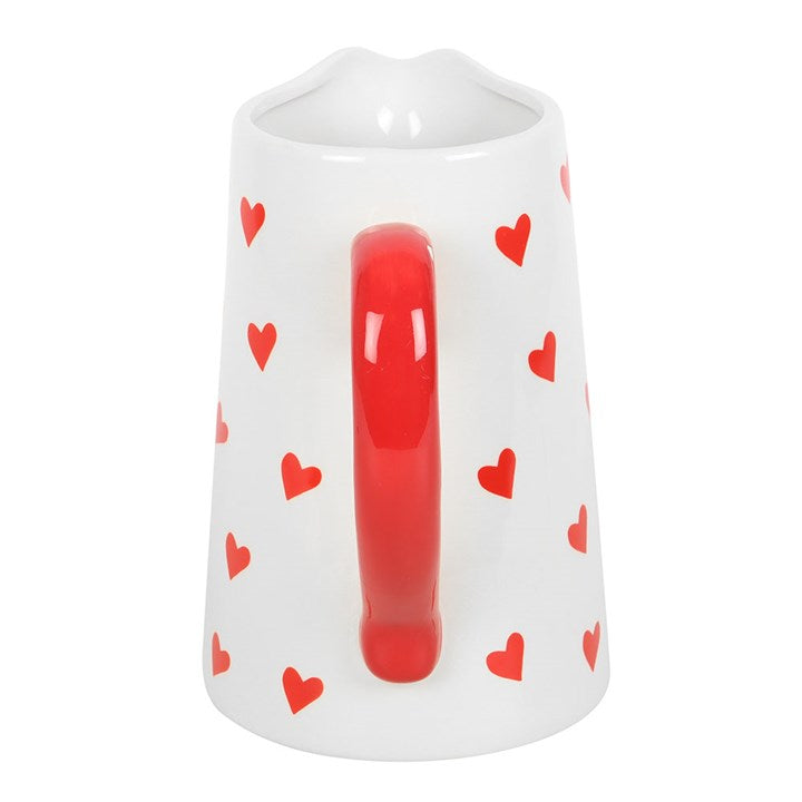 Ceramic Flower Jug with Red Heart Design Decor N/A