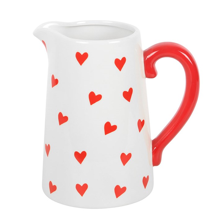 Ceramic Flower Jug with Red Heart Design Decor N/A