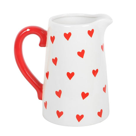 Ceramic Flower Jug with Red Heart Design Decor N/A