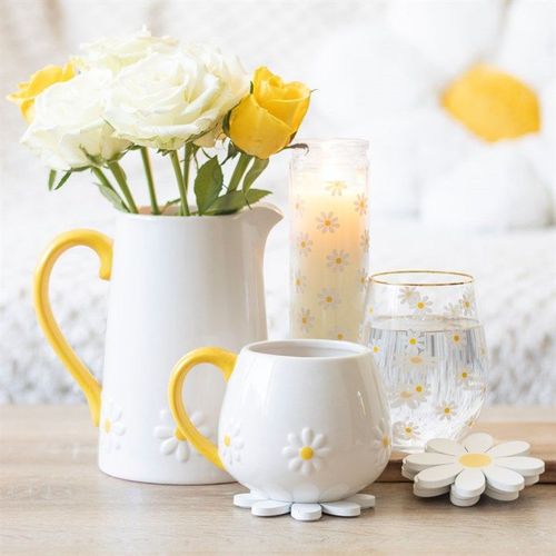 Ceramic Flower Jug with Yellow Daisy Design Decor N/A