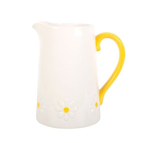 Ceramic Flower Jug with Yellow Daisy Design Decor N/A