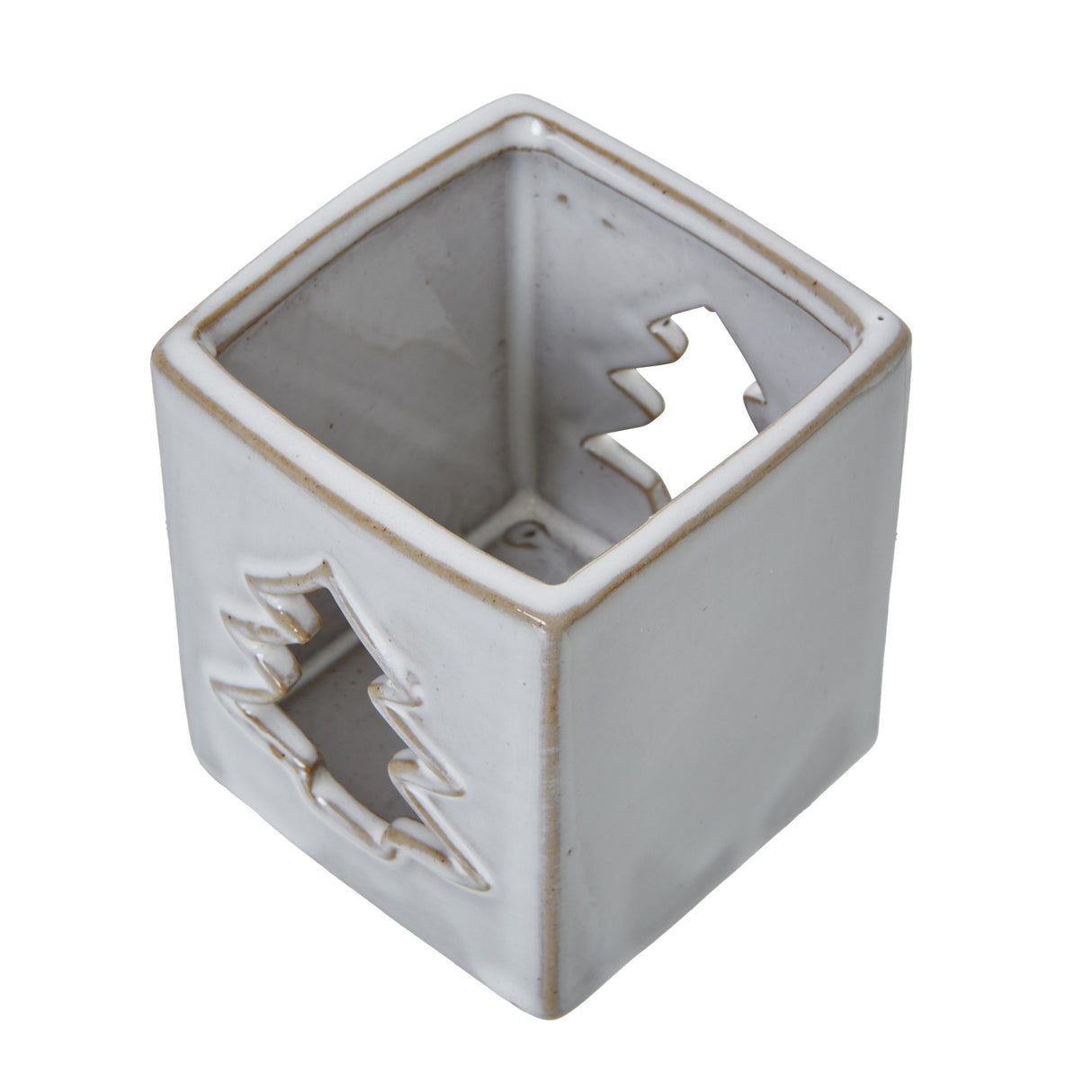 White Ceramic Tree Cut-Out Square Tealight Holder Shades 4 Seasons
