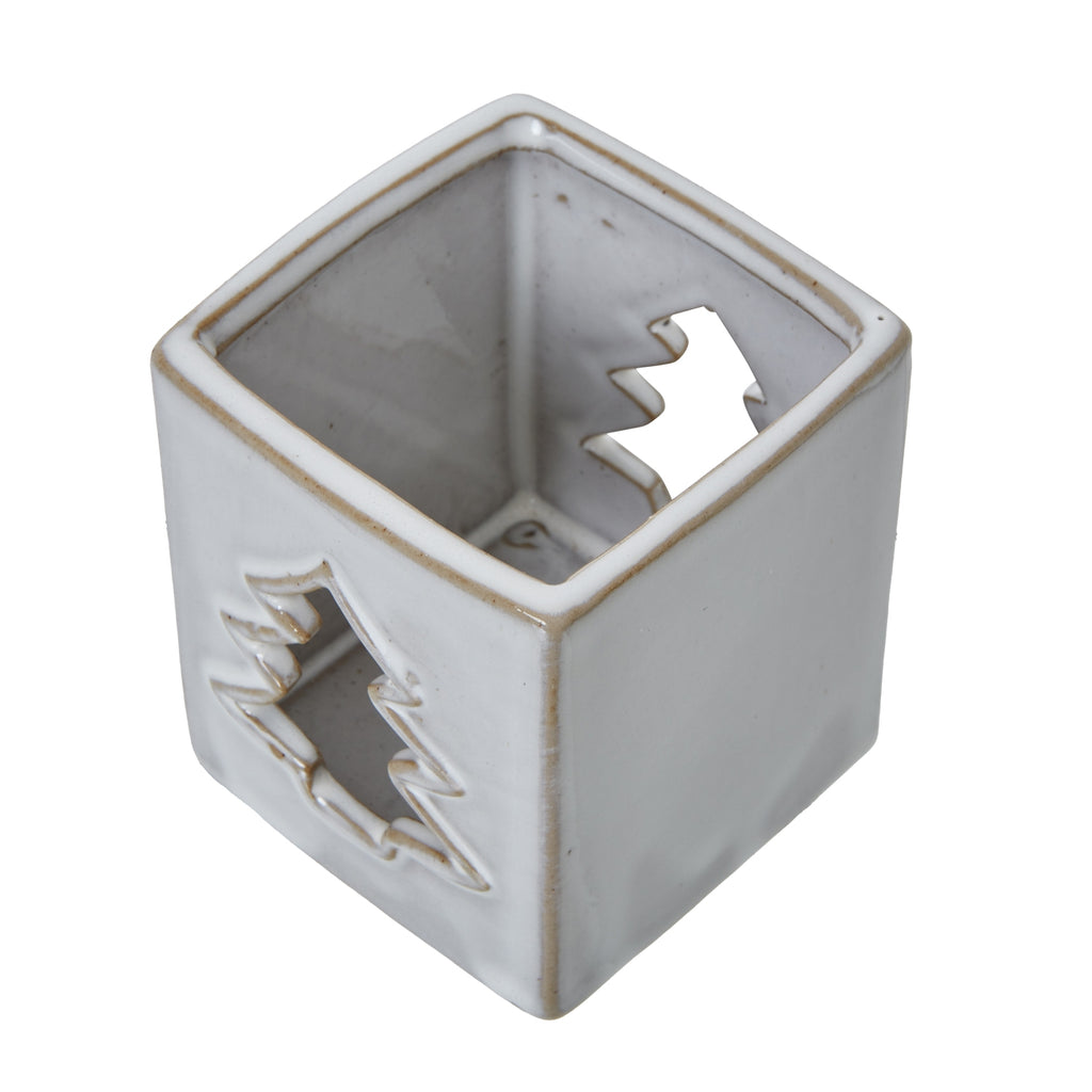White Ceramic Tree Cut-Out Square Tealight Holder Shades 4 Seasons