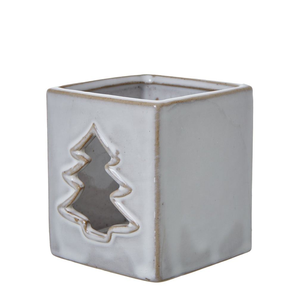White Ceramic Tree Cut-Out Square Tealight Holder Shades 4 Seasons