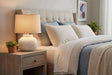 Squat White Beaded Ceramic Lamp With Linen Shade WHITE CERAMIC Shades 4 Seasons