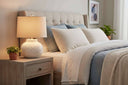 Squat White Beaded Ceramic Lamp With Linen Shade WHITE CERAMIC Shades 4 Seasons