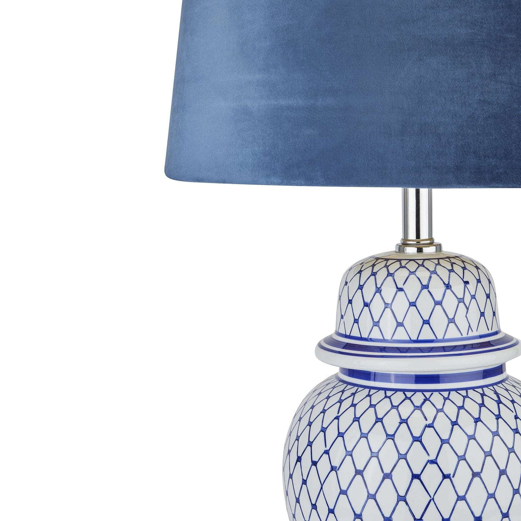 Malabar Blue And White Ceramic Lamp With Blue Velvet Shade Shades 4 Seasons