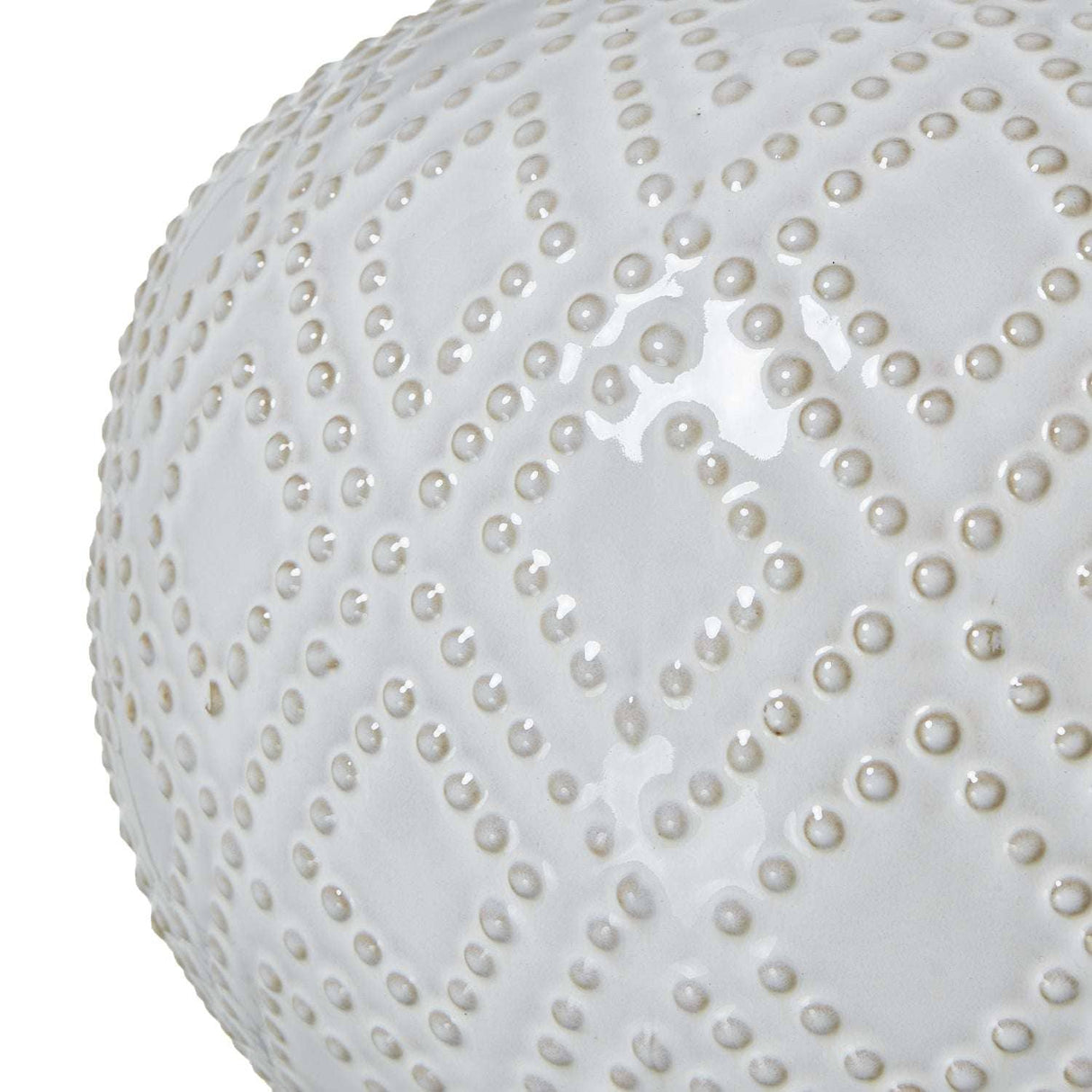 Squat White Beaded Ceramic Lamp With Linen Shade Shades 4 Seasons