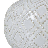 Squat White Beaded Ceramic Lamp With Linen Shade Shades 4 Seasons