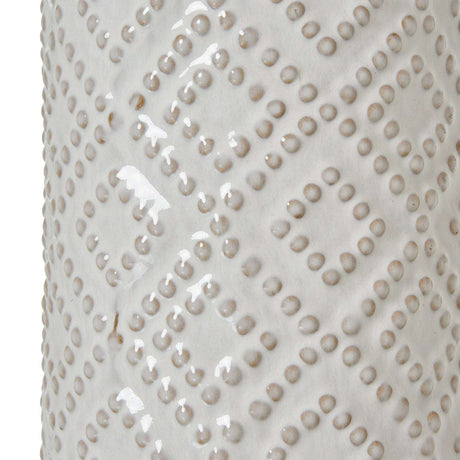 White Beaded Ceramic Lamp With Linen Shade Shades 4 Seasons