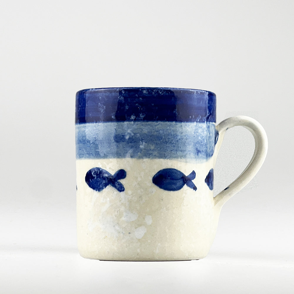 Selbrae House Ceramic Mug with Blue Fish Design and Handcrafted Finish