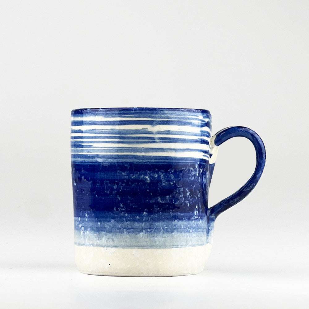 Handcrafted Selbrae House Ceramic Mug in Blue with a Unique Striped Design