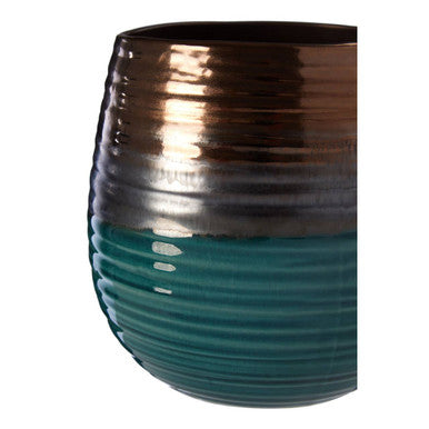Orsina Ceramic Planter with a Unique Textured Design in Brown and Teal for Modern Home Decor