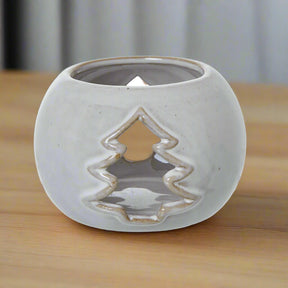 White Ceramic Tree Cut-Out Round Tealight Holder WHITE CERAMIC Shades 4 Seasons